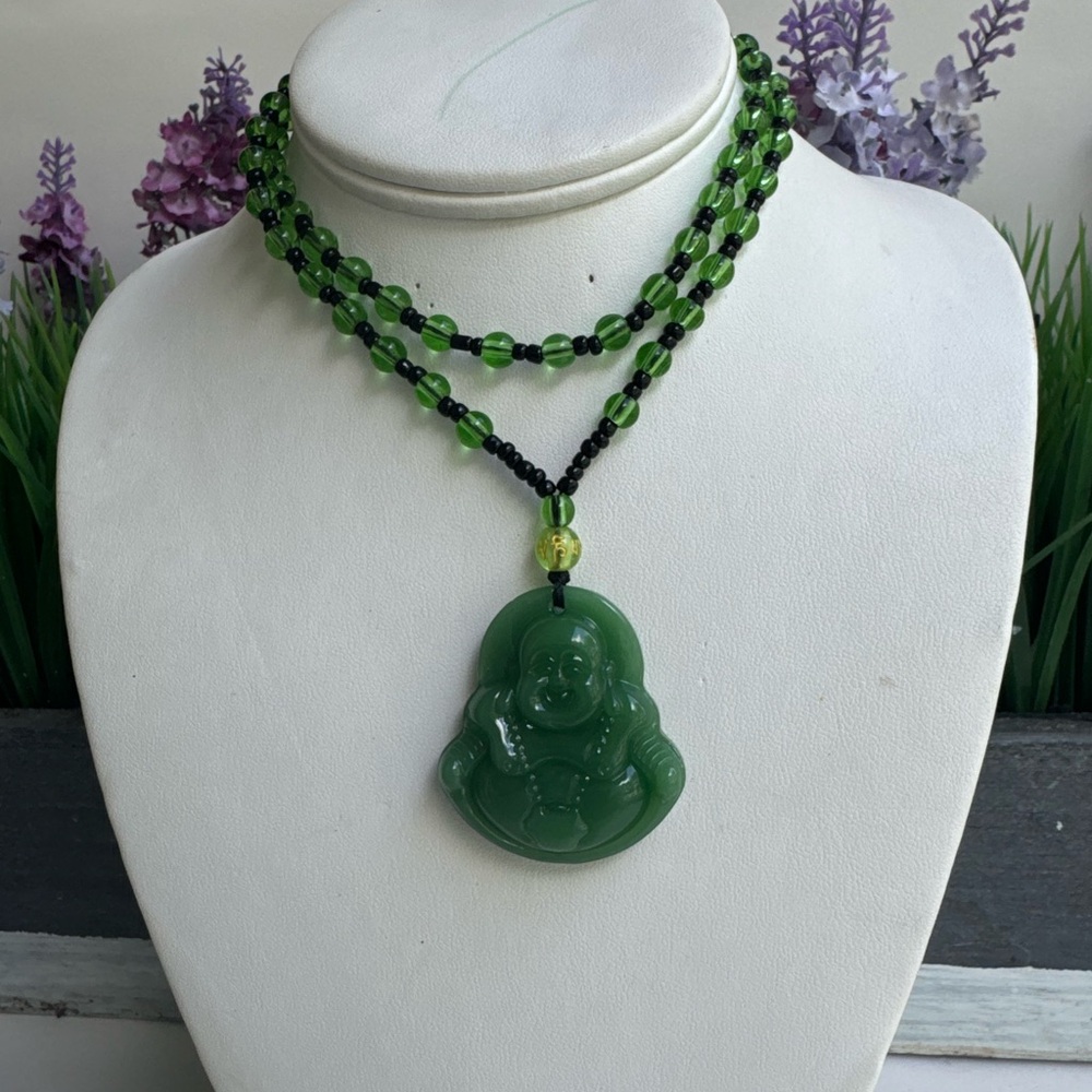 Green Buddha Pendant Necklace - Women Jewelry - Picture 4 of 12